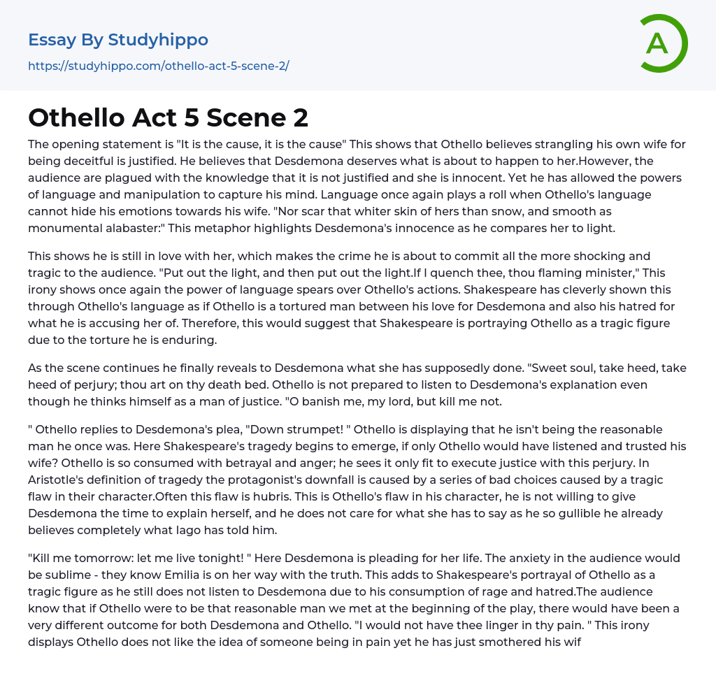 Othello Act 5 Scene 2 Essay Example