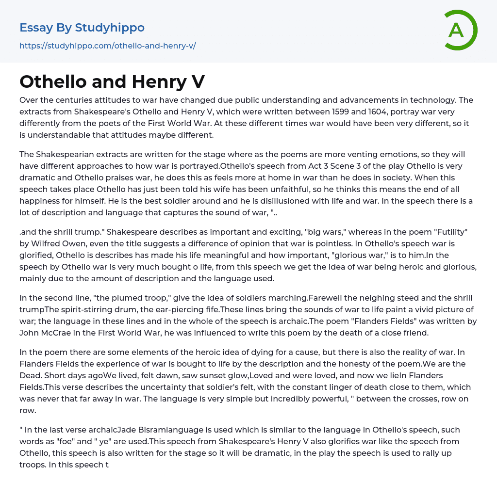 Othello and Henry V Essay Example