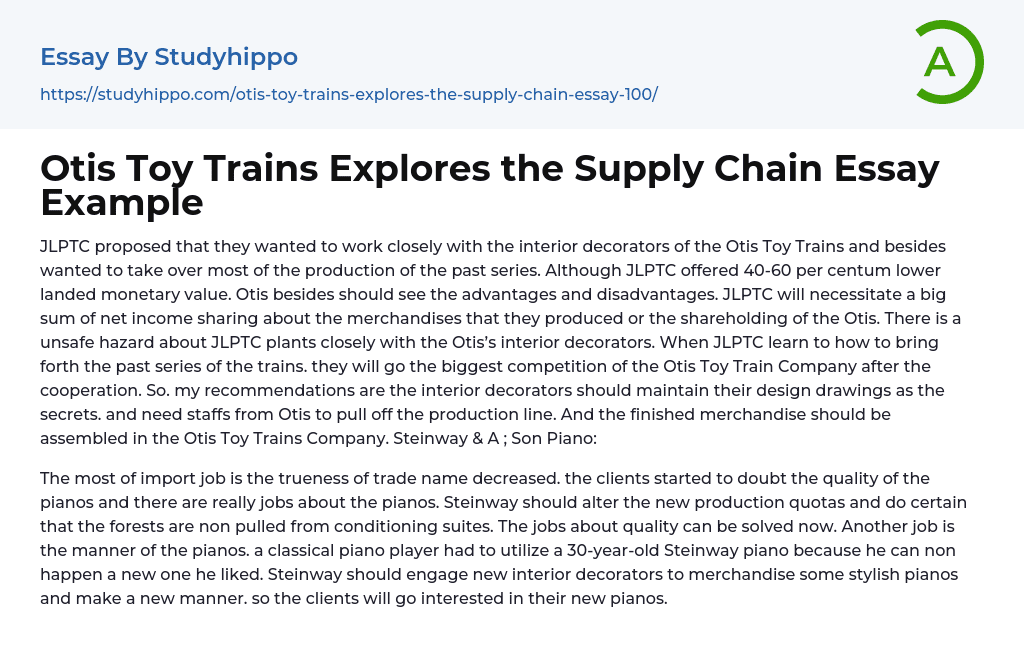 Otis Toy Trains Explores the Supply Chain Essay Example
