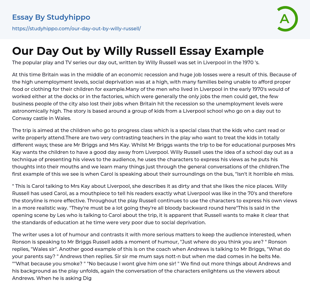 Our Day Out by Willy Russell Essay Example