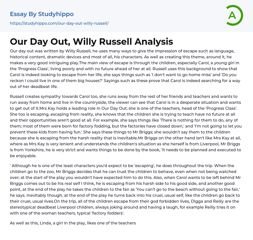 Our Day Out, Willy Russell Analysis Essay Example