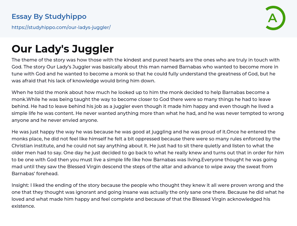 Our Lady’s Juggler Essay Example