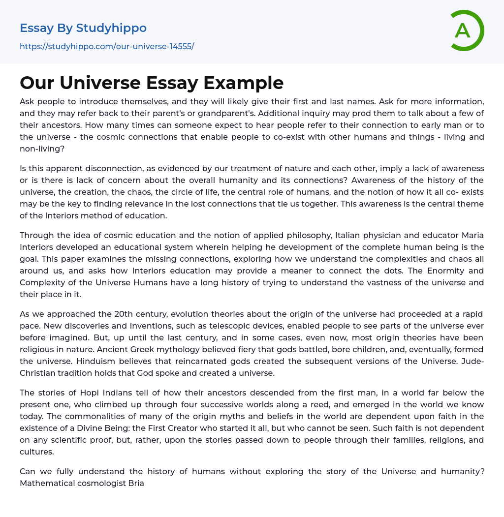 Our Universe Essay Example