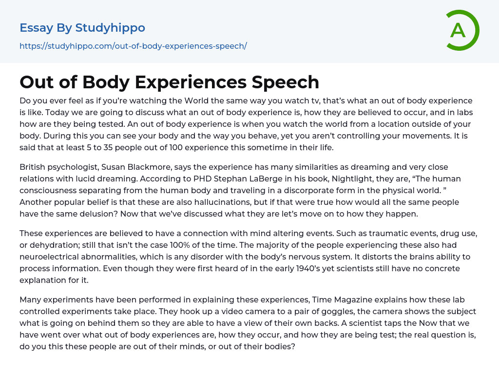 Out of Body Experiences Speech Essay Example