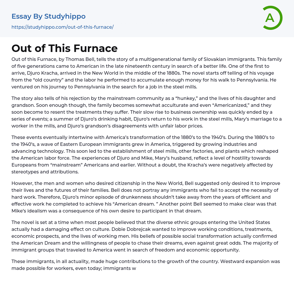 Out of This Furnace Essay Example