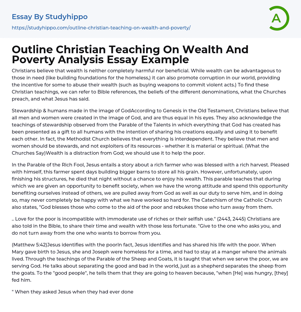 Outline Christian Teaching On Wealth And Poverty Analysis Essay Example