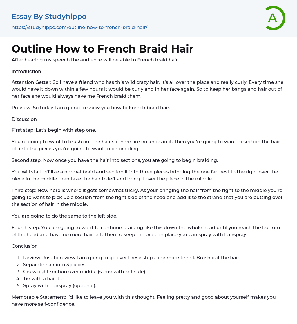 Outline How to French Braid Hair Essay Example