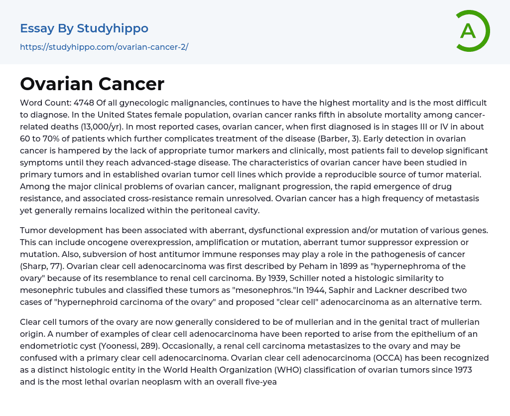 Ovarian Cancer Essay Example