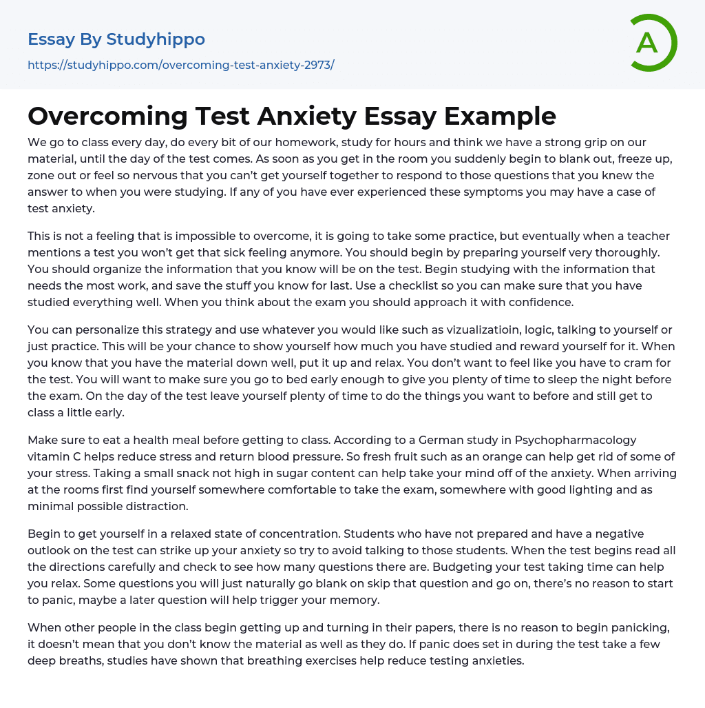 Overcoming Test Anxiety Essay Example