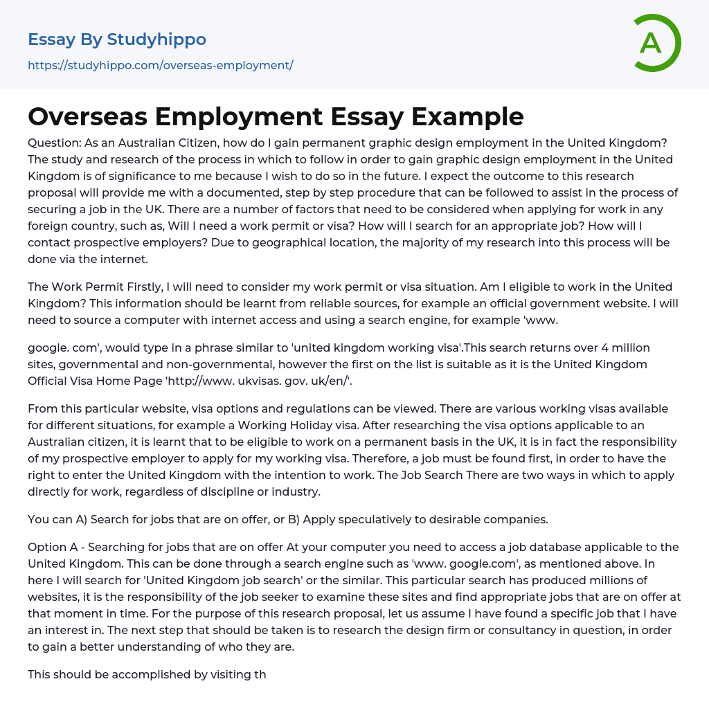 Overseas Employment Essay Example