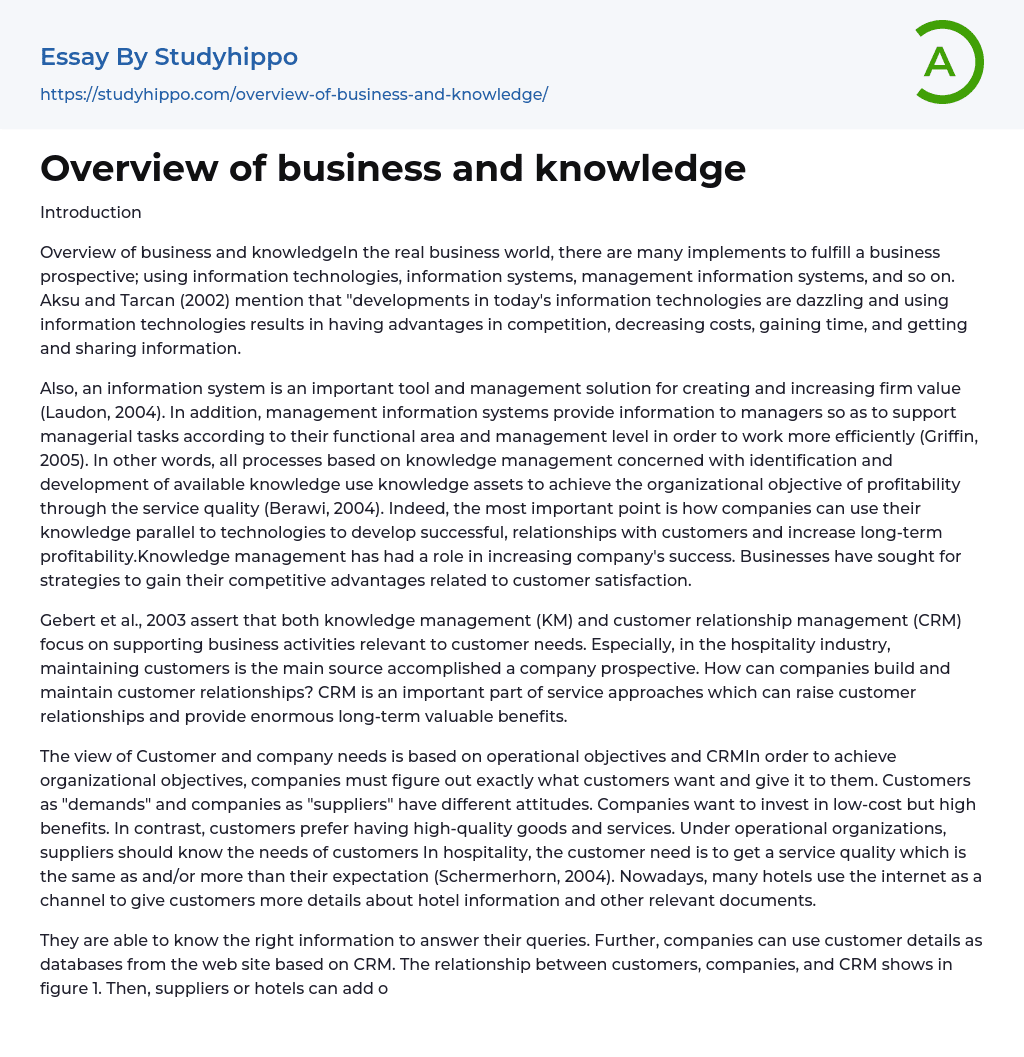 Overview of business and knowledge Essay Example
