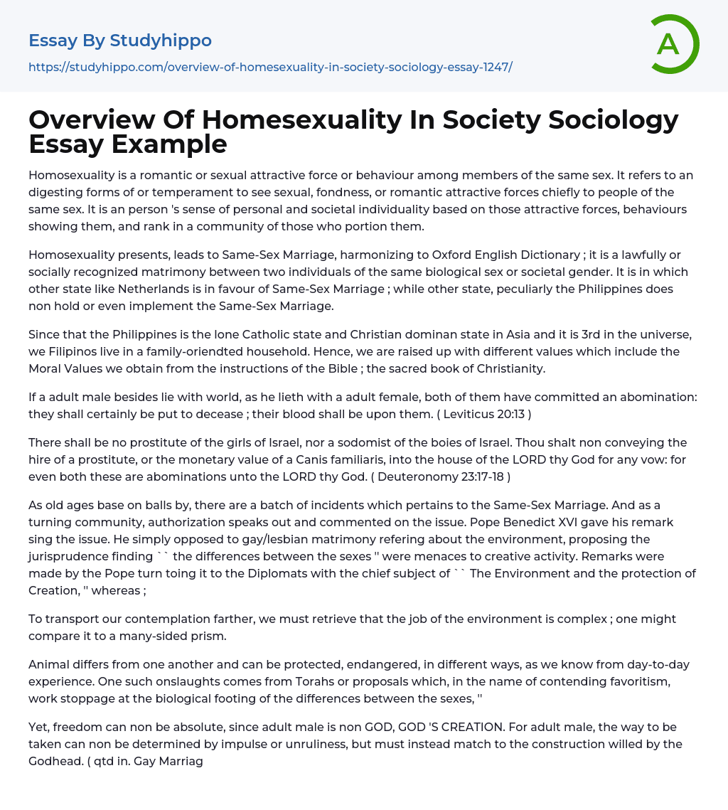 Overview Of Homesexuality In Society Sociology Essay Example