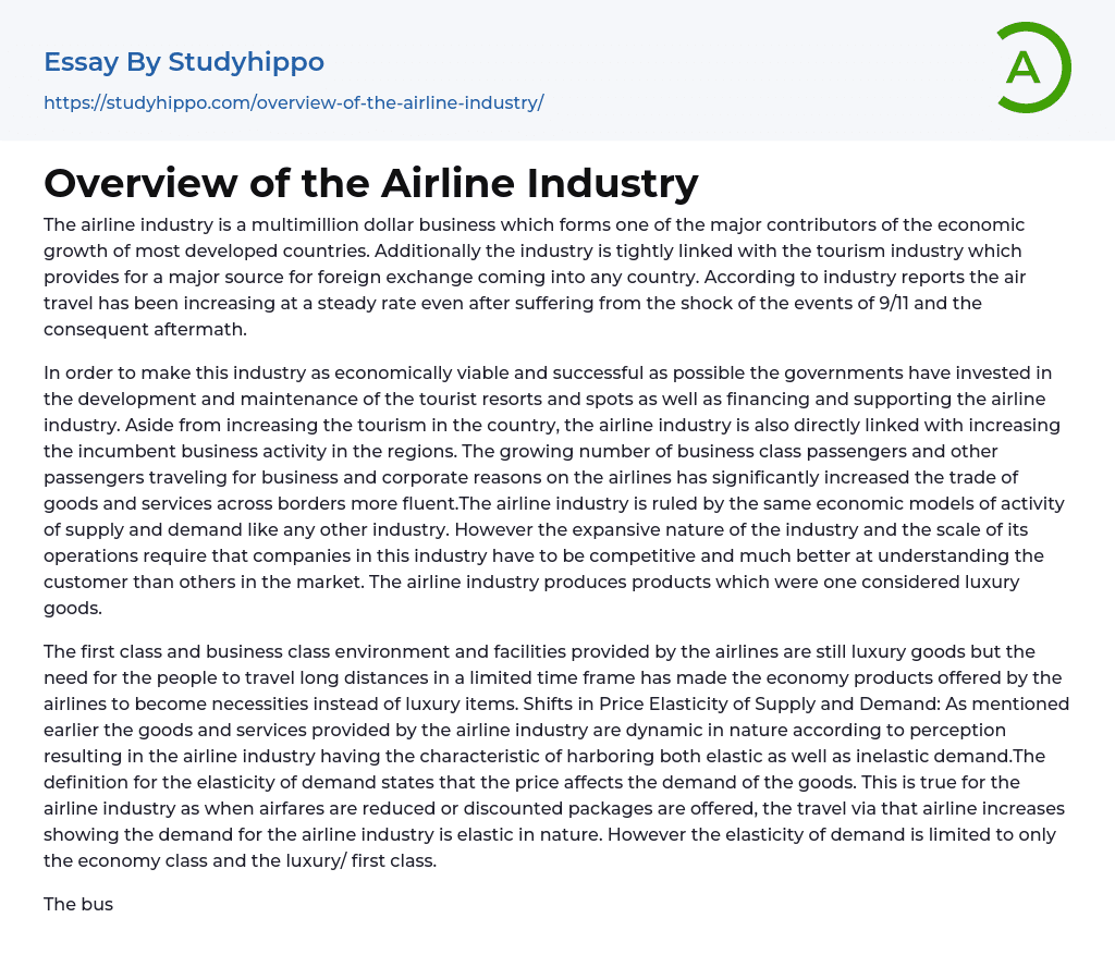 Overview of the Airline Industry Essay Example