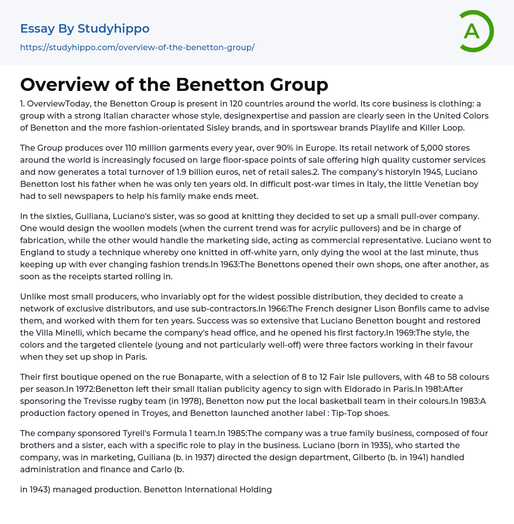 Overview of the Benetton Group Essay Example