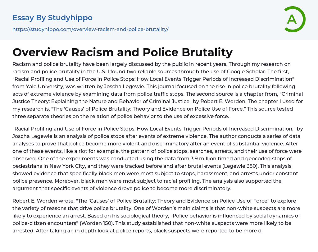 Overview Racism and Police Brutality Essay Example