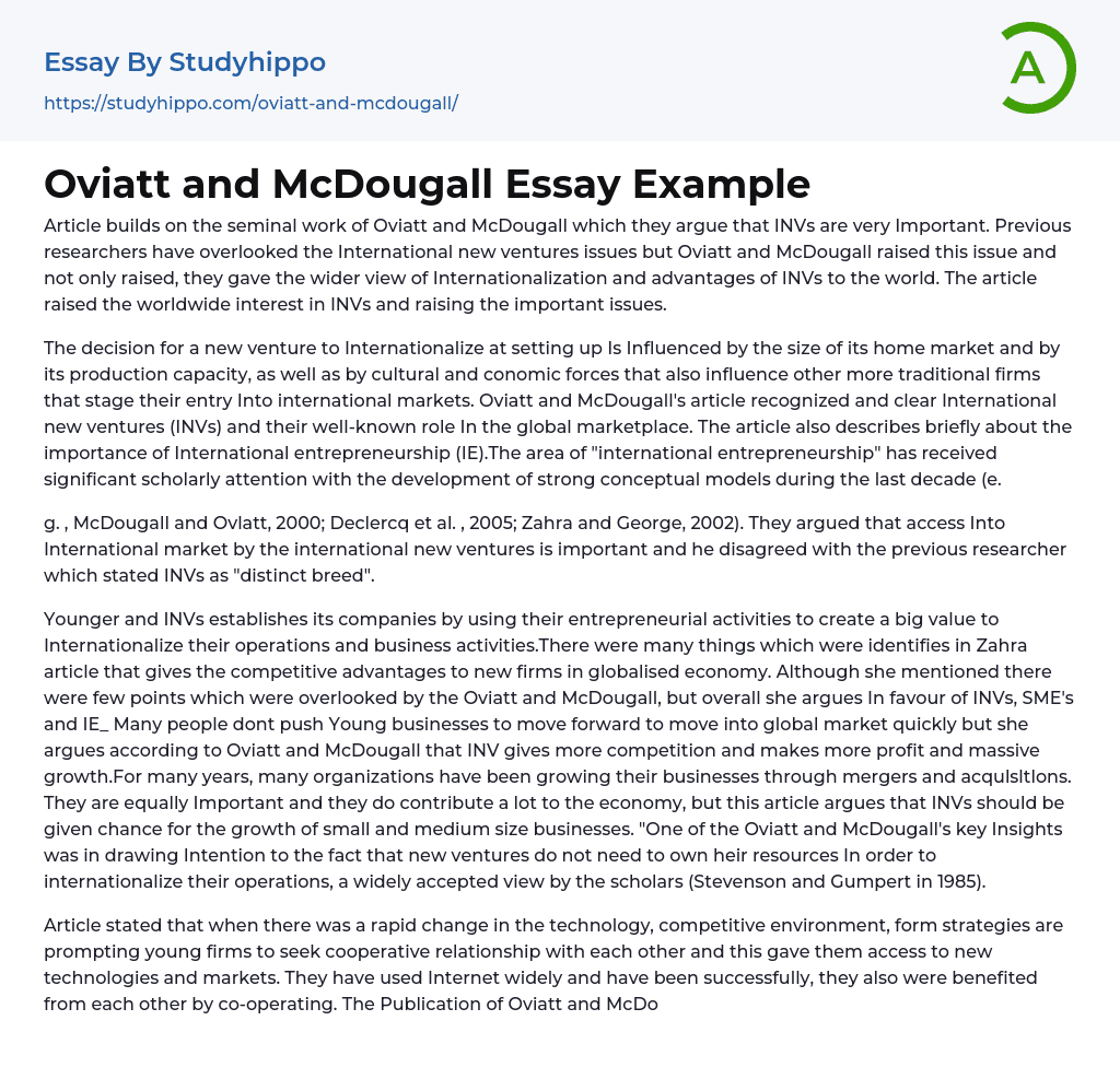 Oviatt and McDougall Essay Example