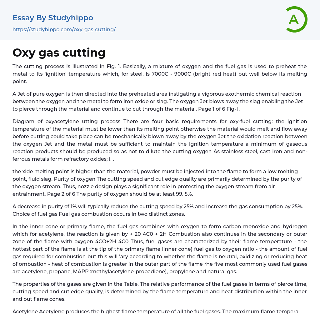 Oxy gas cutting Essay Example