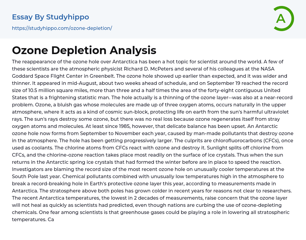 Ozone Depletion Analysis Essay Example