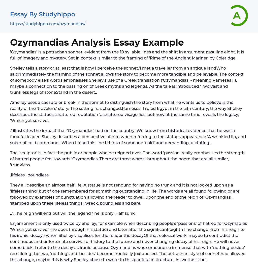 Ozymandias Analysis Essay Example