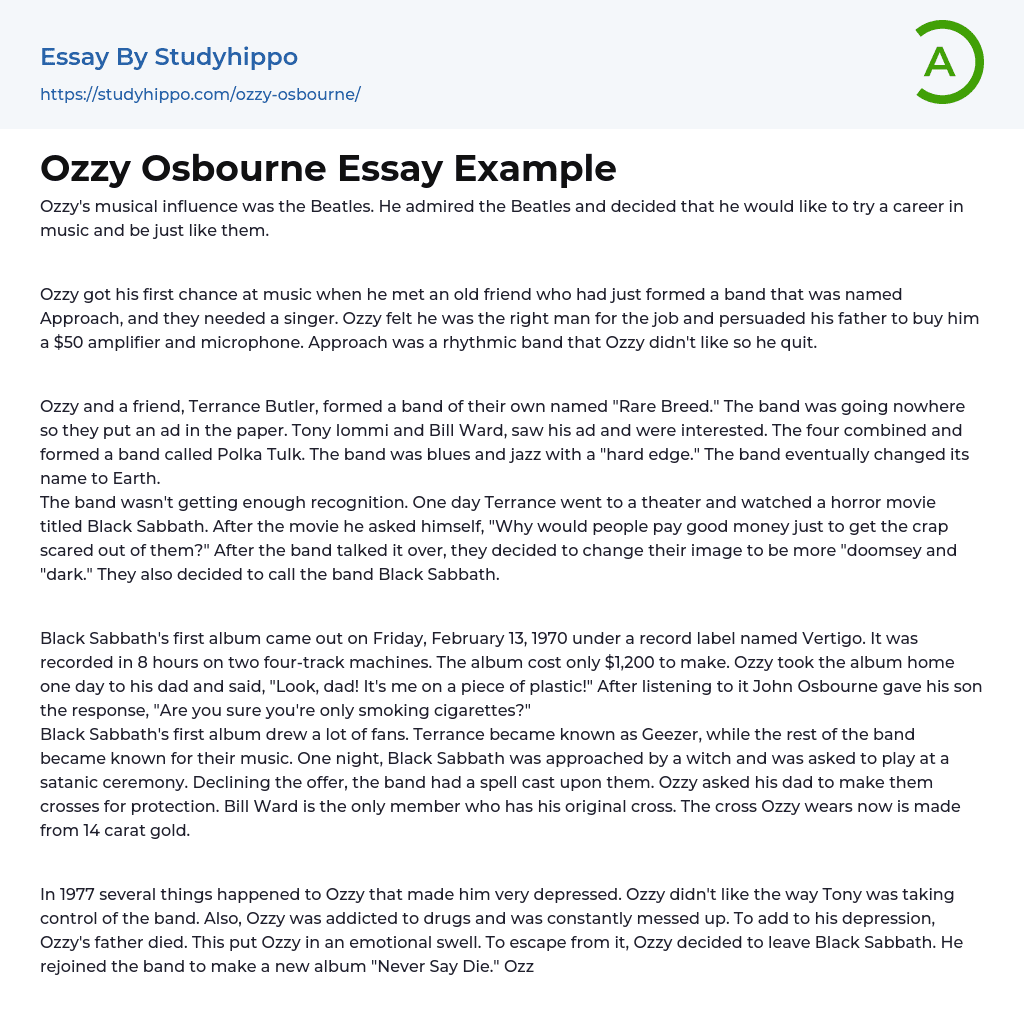 Ozzy Osbourne Essay Example
