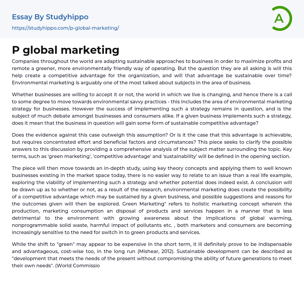 P global marketing Essay Example