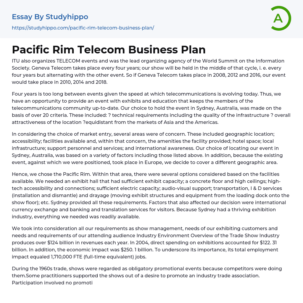Pacific Rim Telecom Business Plan Essay Example