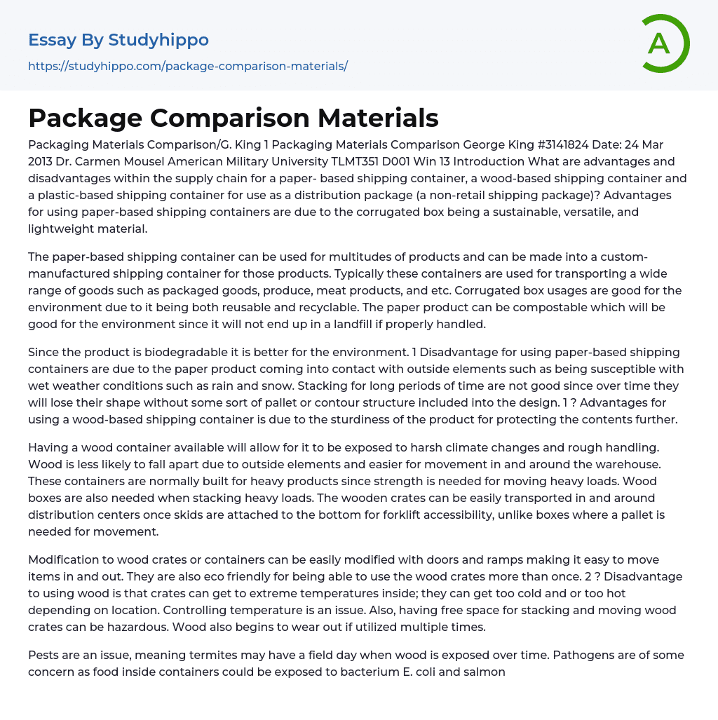 Package Comparison Materials Essay Example