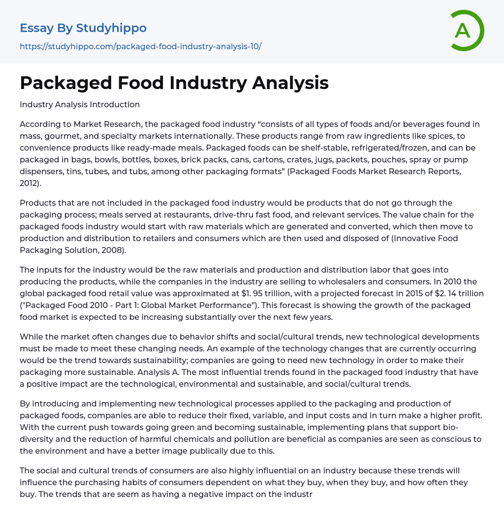 Packaged Food Industry Analysis Essay Example StudyHippo