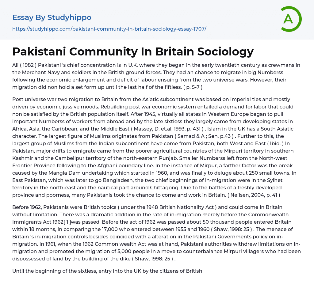 Pakistani Community In Britain Sociology Essay Example