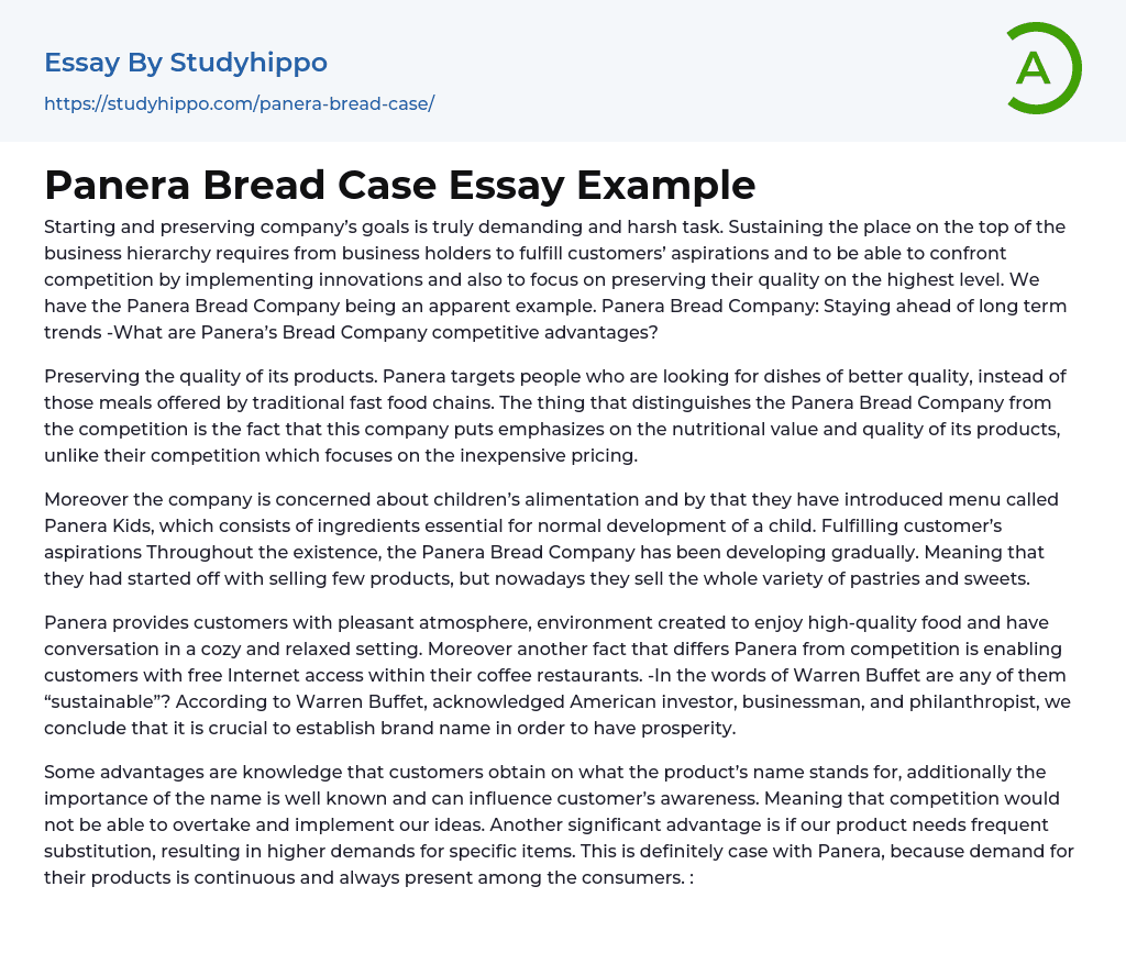 Panera Bread Case Essay Example