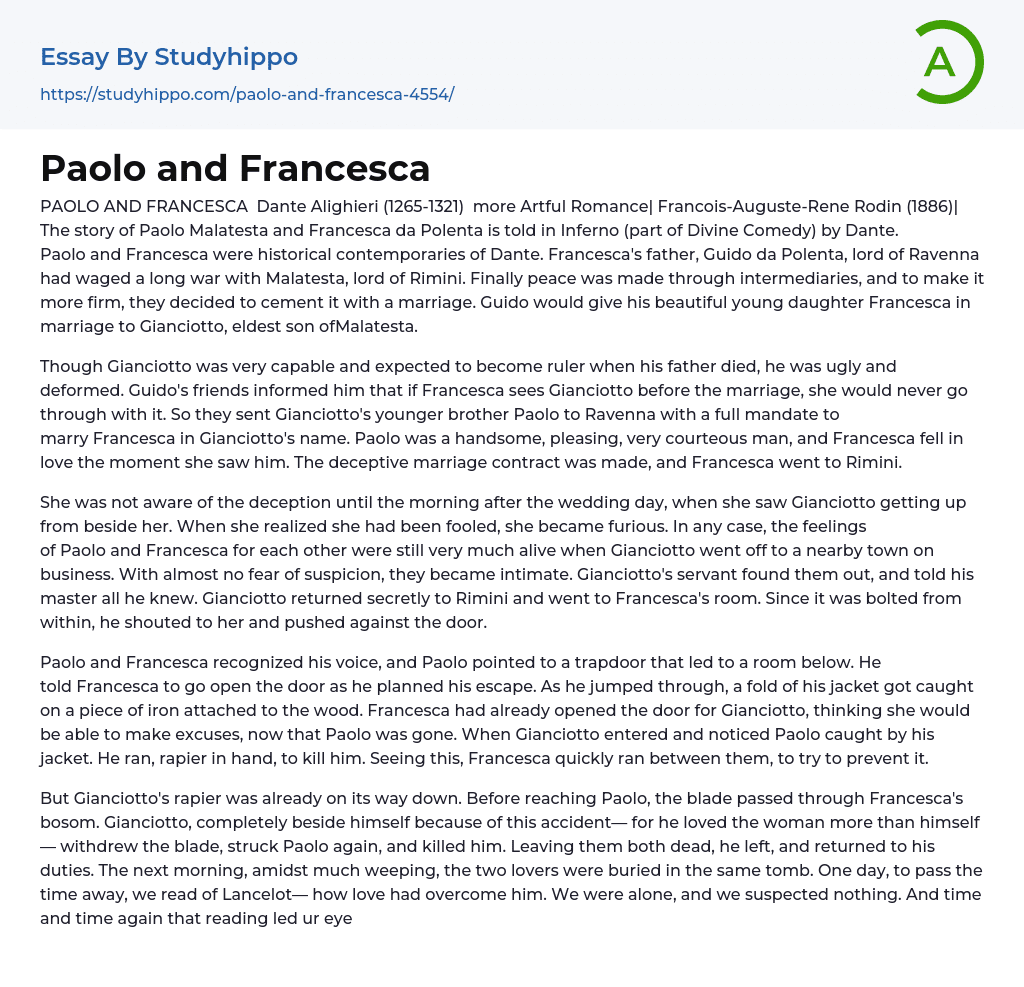 Paolo and Francesca Essay Example