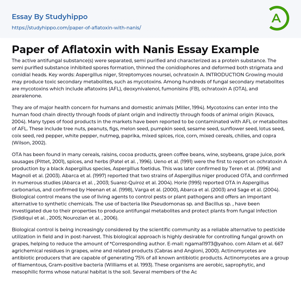 Paper of Aflatoxin with Nanis Essay Example