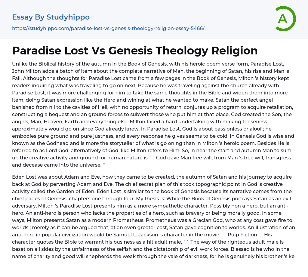 paradise lost vs genesis essay