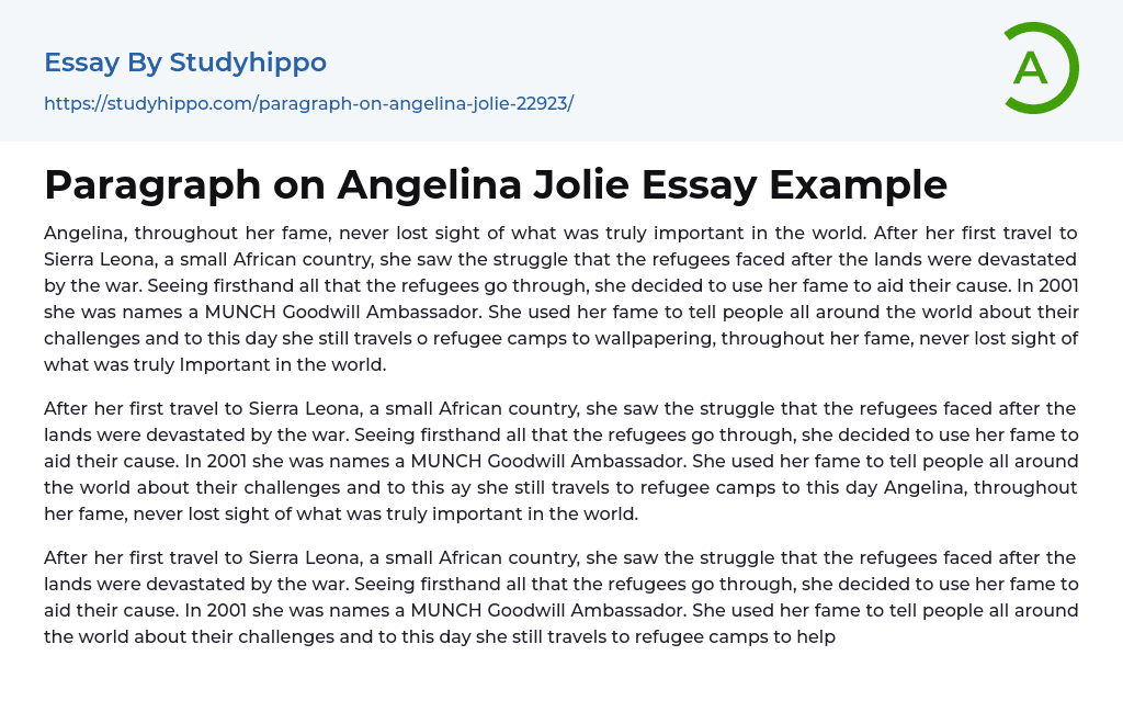 Paragraph on Angelina Jolie Essay Example