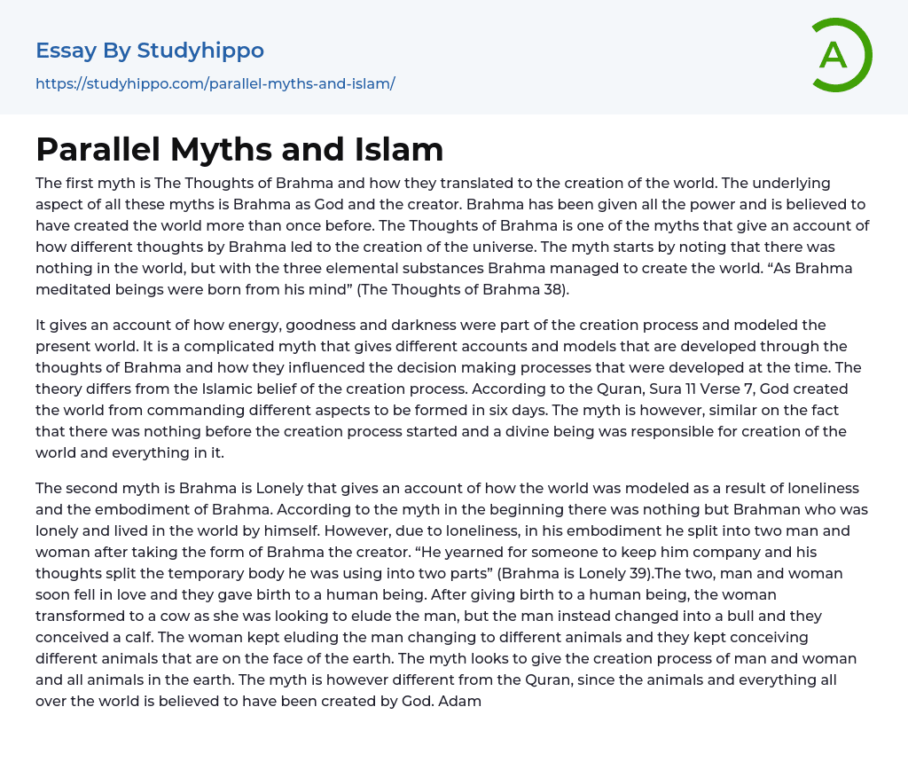 Parallel Myths and Islam Essay Example