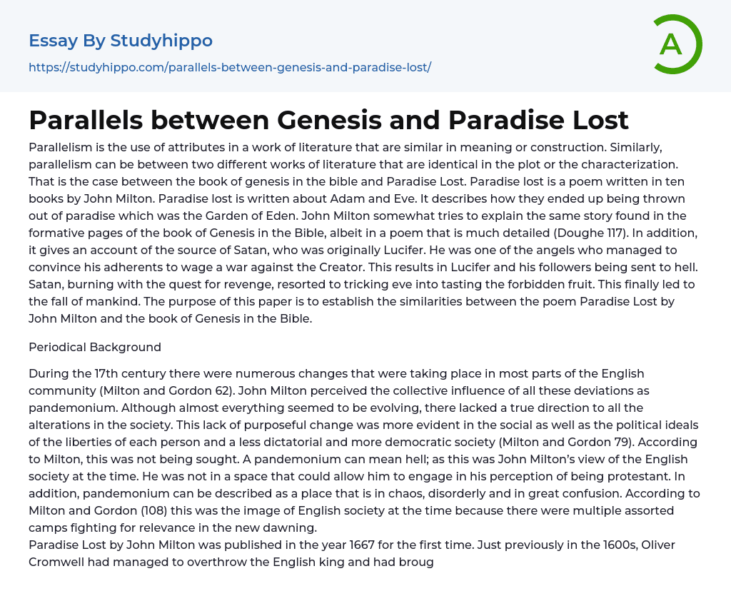 Parallels between Genesis and Paradise Lost Essay Example