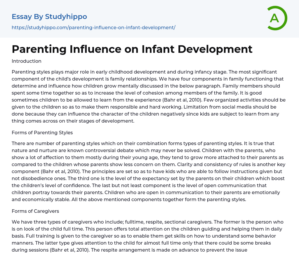 Parenting Influence on Infant Development Essay Example