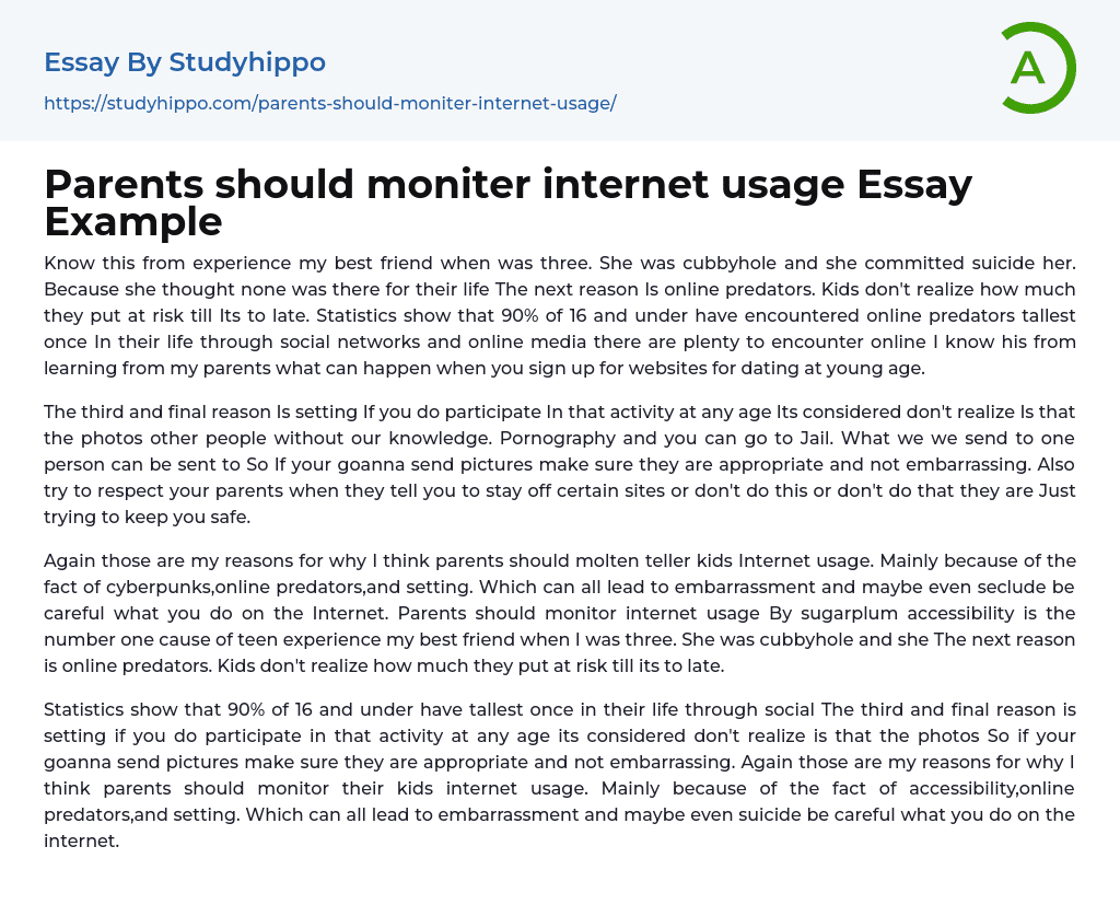 Parents should moniter internet usage Essay Example