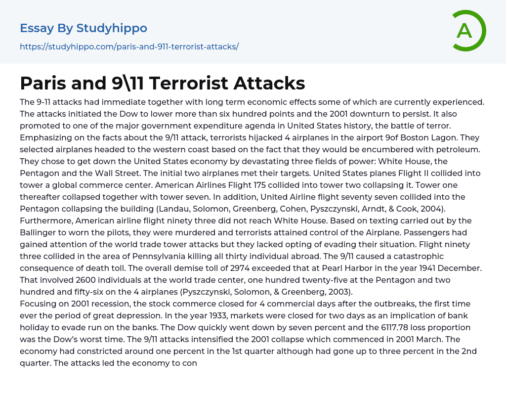 Paris and 911 Terrorist Attacks Essay Example