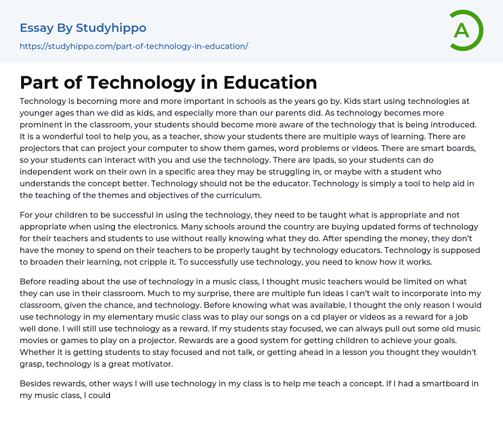 Part of Technology in Education Essay Example