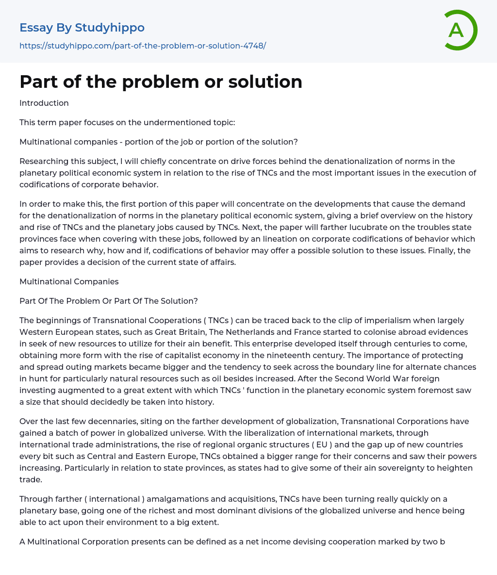 Part of the problem or solution Essay Example