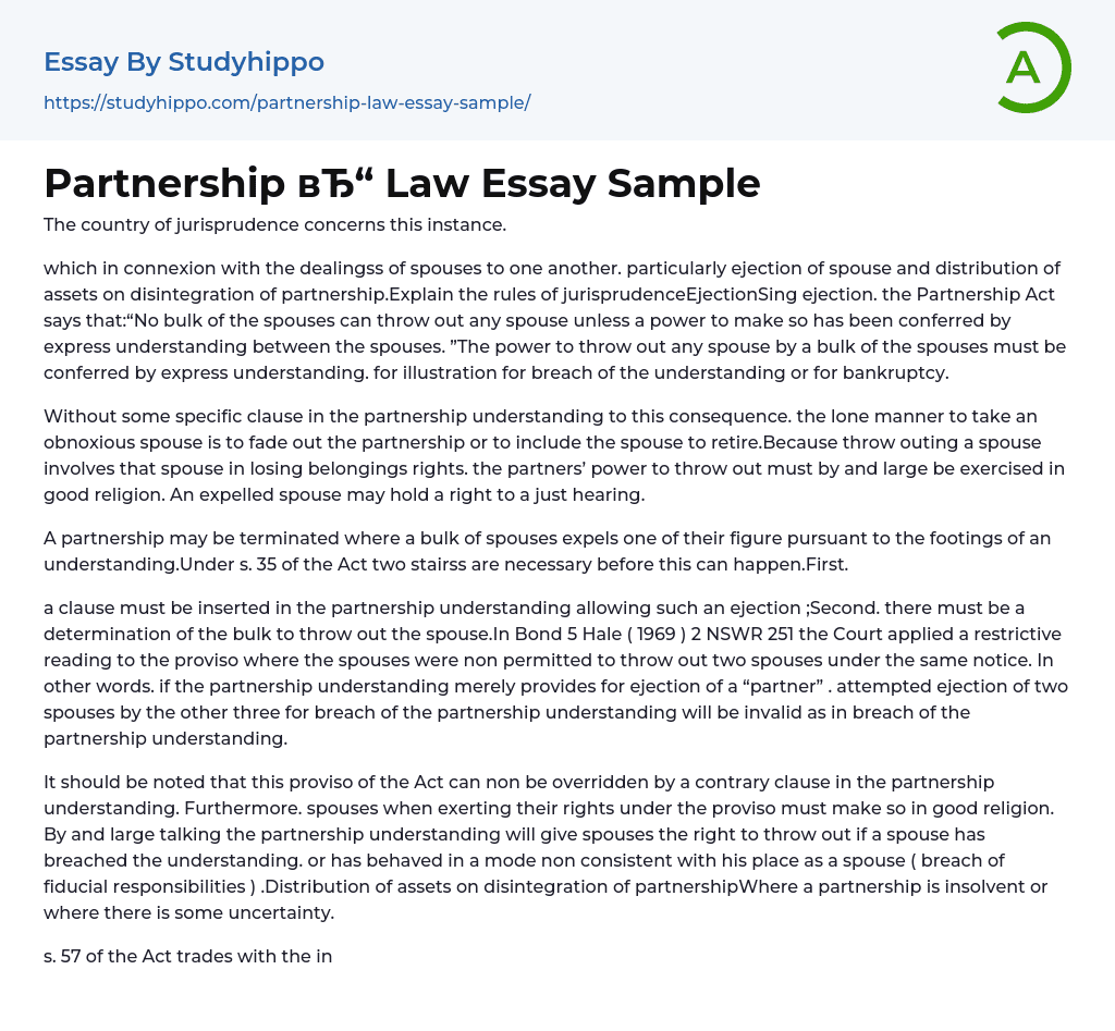 Partnership Law Essay Sample