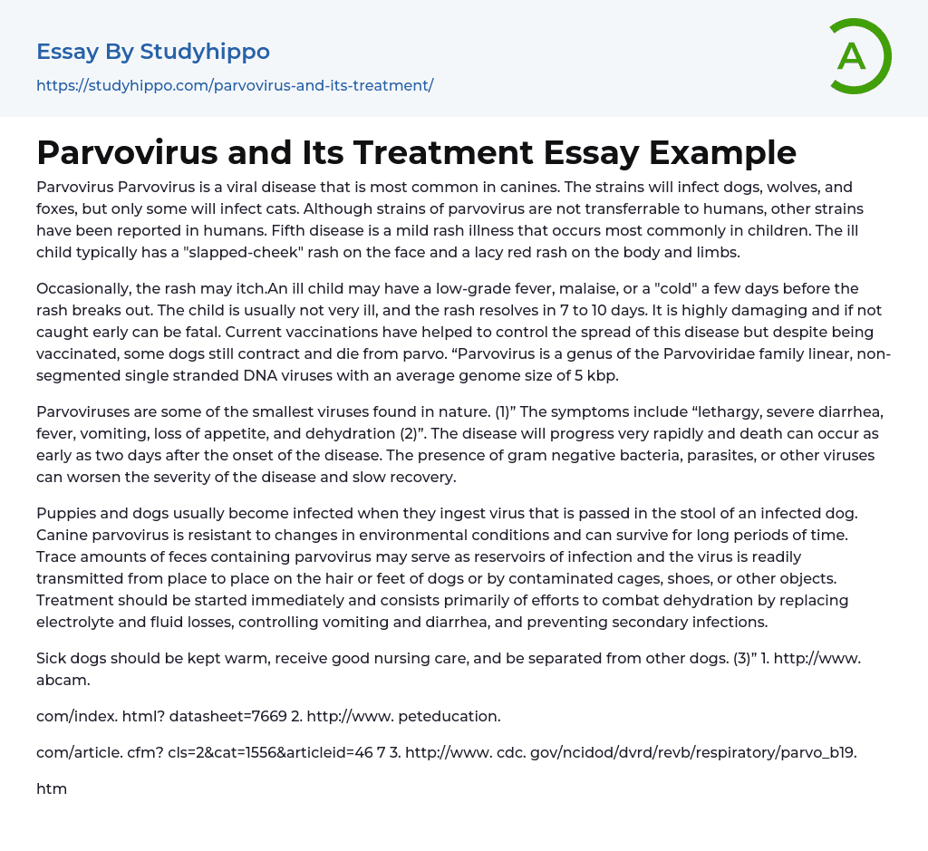 Parvovirus and Its Treatment Essay Example