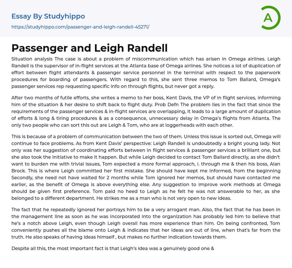 Passenger and Leigh Randell Essay Example
