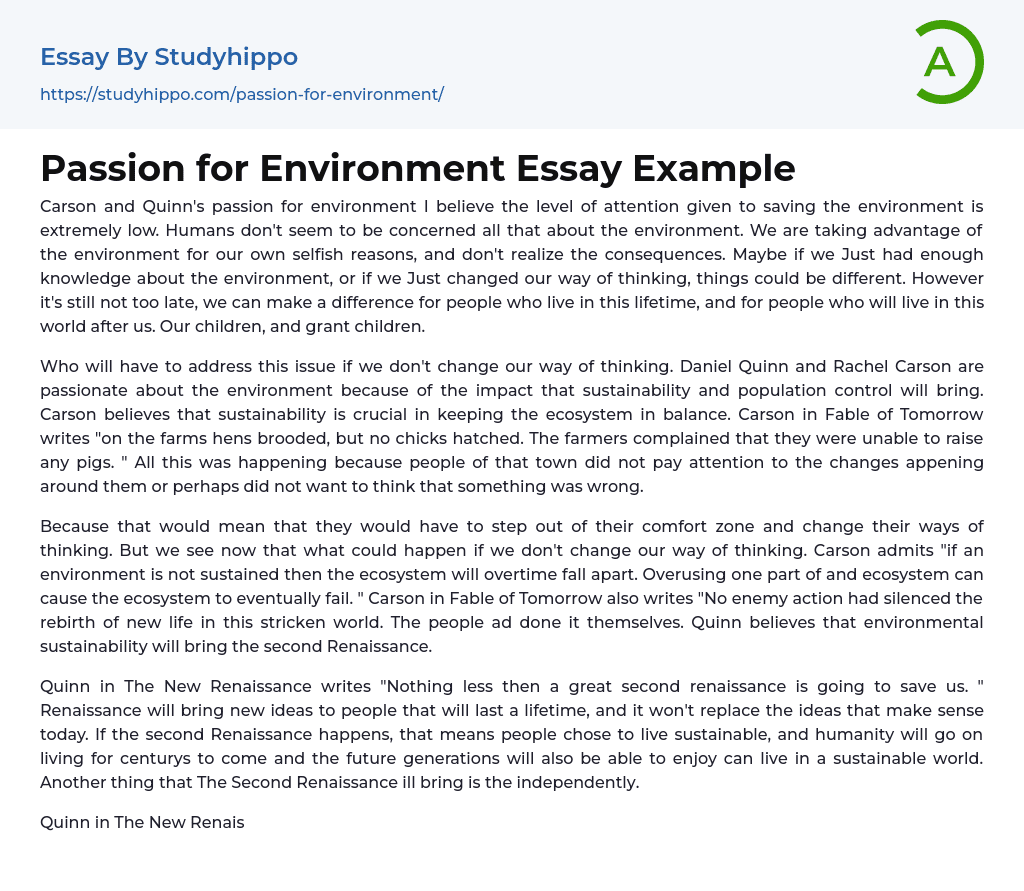 Passion for Environment Essay Example
