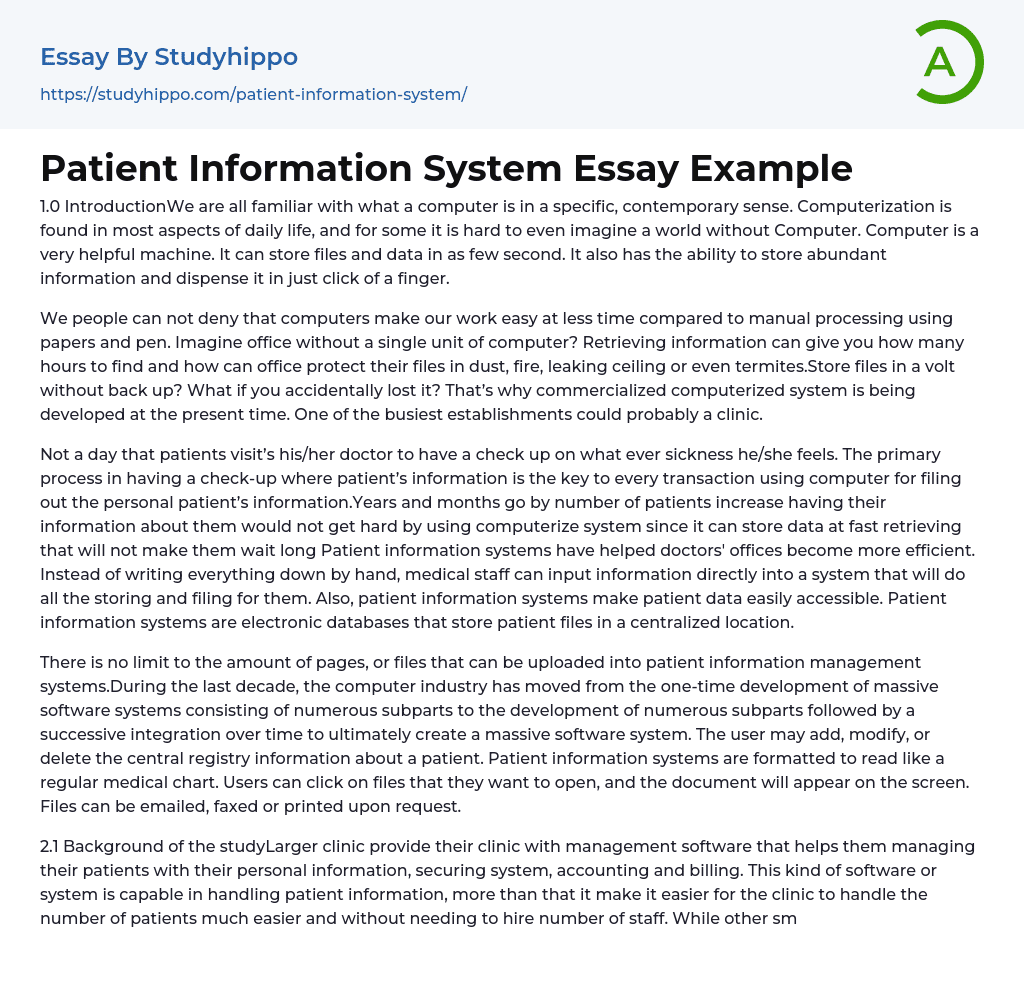 Patient Information System Essay Example