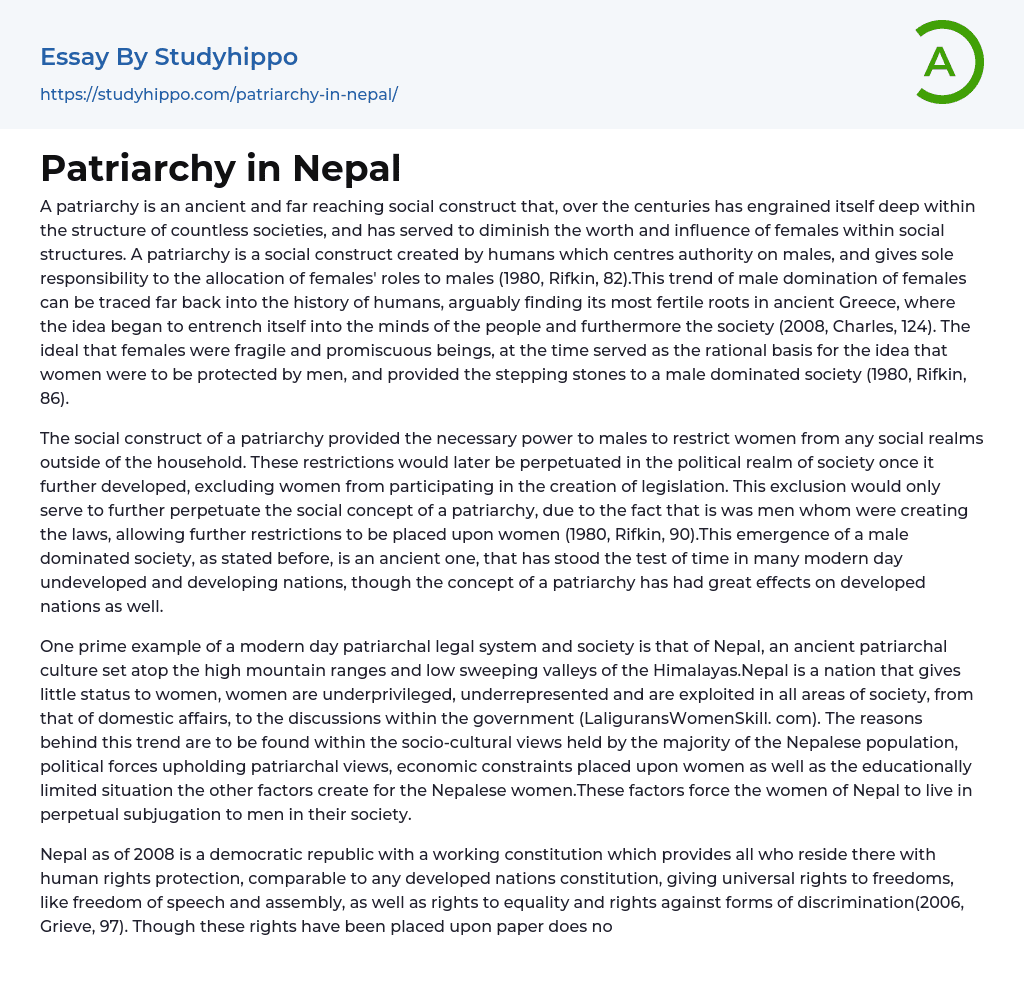 Patriarchy in Nepal Essay Example