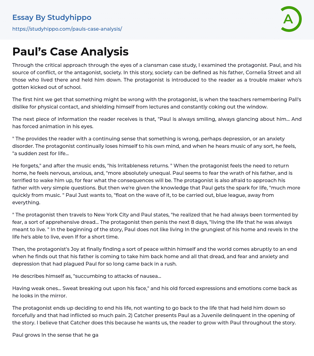 Paul’s Case Analysis Essay Example