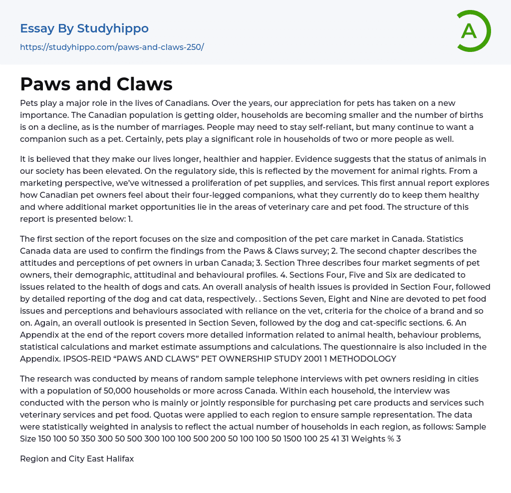 Paws and Claws Essay Example