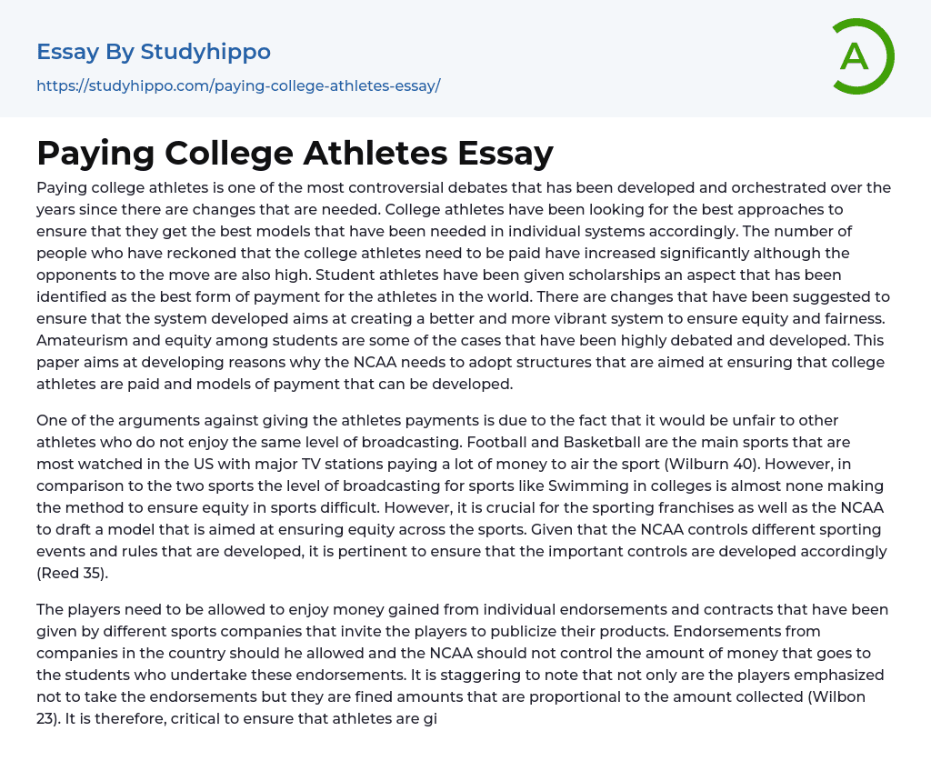 Paying College Athletes Essay
